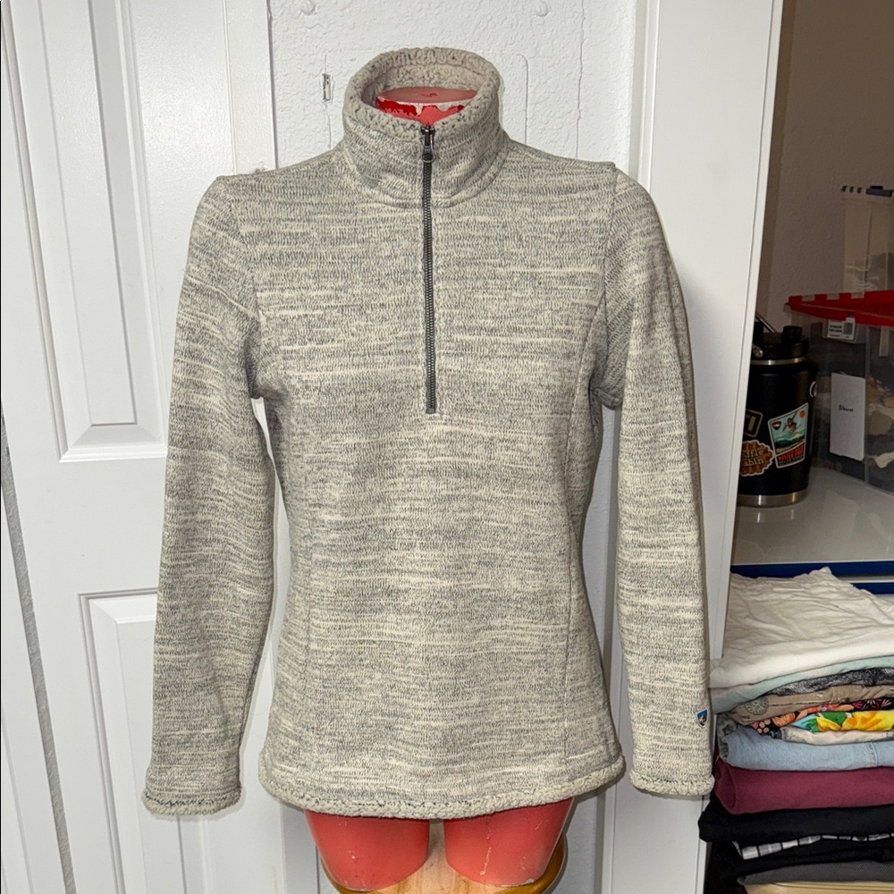 Kuhl Women's Heathered Light Gray Quarter-Zip Fleece Sweater